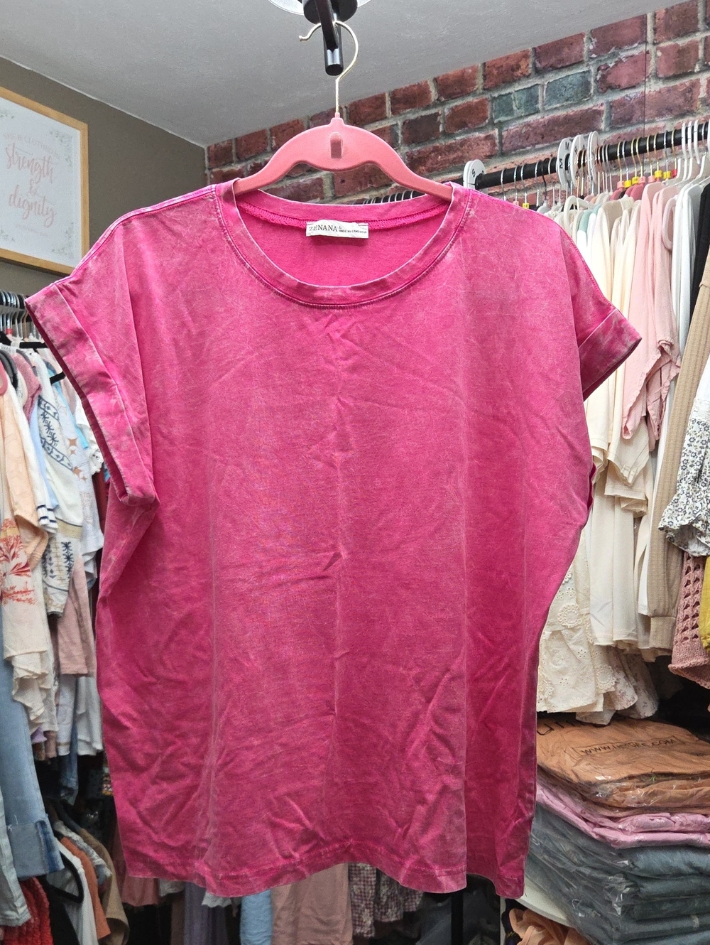 Zenana Washed Pink Women's Crewneck Tee